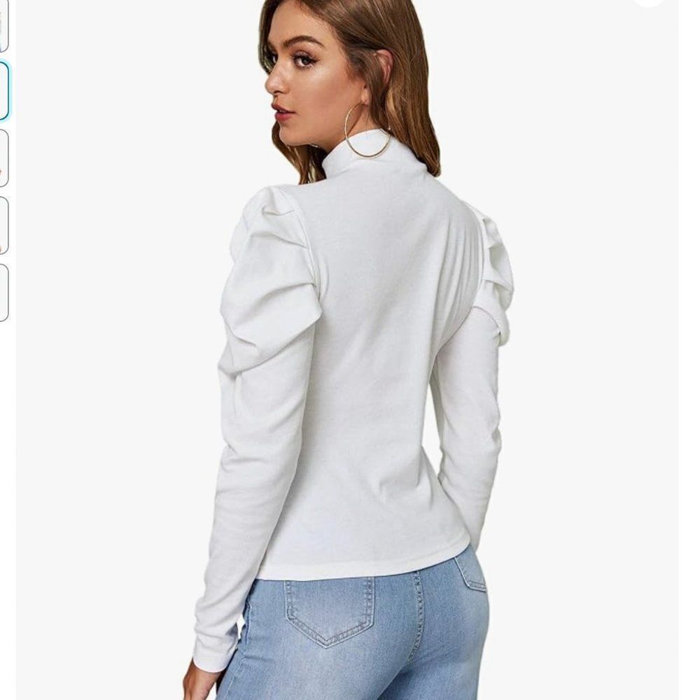 Shein Women's Elegant Puff Sleeve Mock Neck Top - Picture 2 of 5